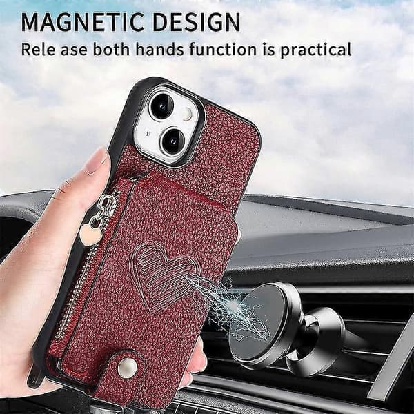 Kompatibel med Iphone 15 Plus Mobiltelefonfodral - PU Läderfodral - Perfekt Black