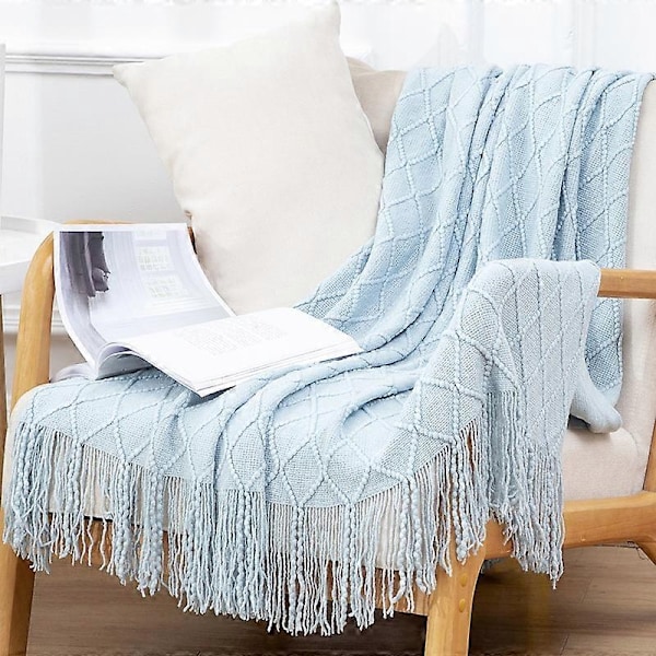 Myk Strikket Teppe, Sofateppe - Perfekt Light blue 130*180cm