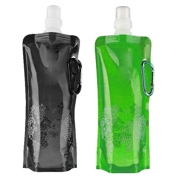 2x 500ml sammenleggbare vannflasker, camping drikkevannsposer, perfekt for løping og sykling utendørs 1 black and 1 green