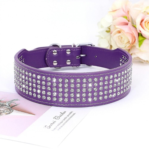 5 Rivin Rhinestone PU-Nahka Koiran Panta Diamante Bling Suurille Koirille 2.0\" leveä - Täydellinen Purple M Neck 38-46cm