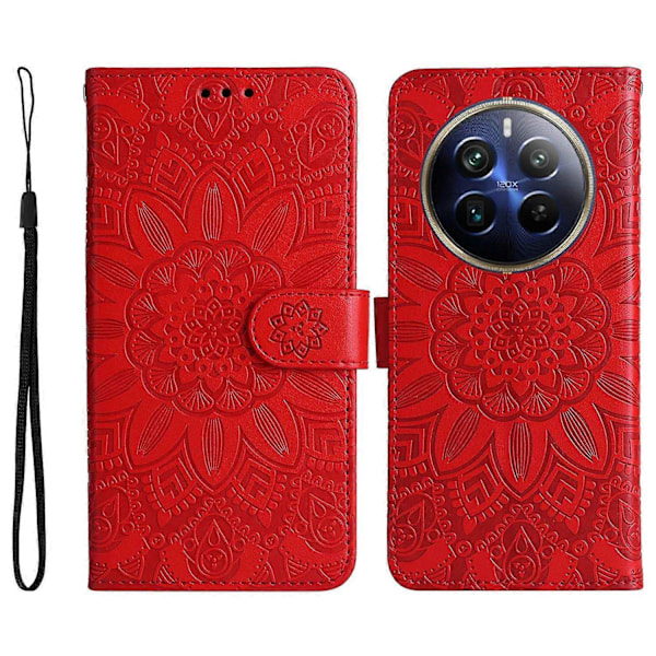 för Realme 12 Pro 5G/12 Pro+ 5G Läderfodral Präglat Solros Flip Folio Plånbok Telefonfodral - Perfet Style A