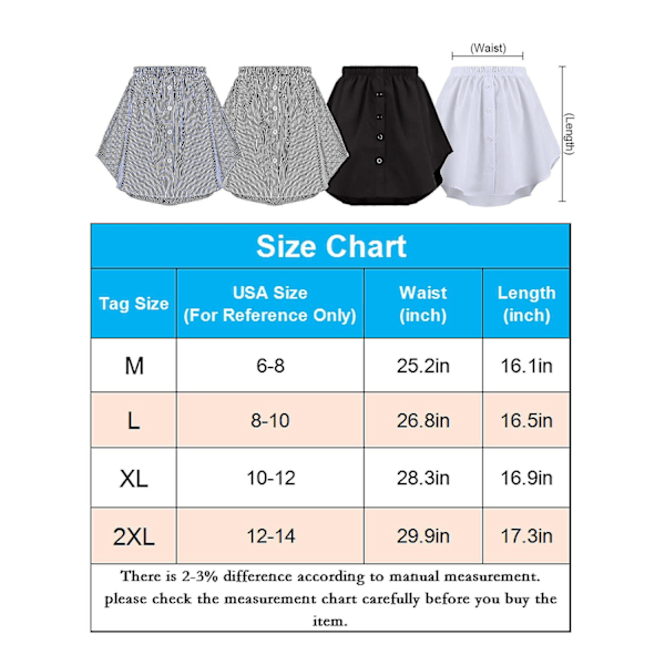Kvinners Skjorteforlenger Justerbar Lagdelt Falsk Toppkant Skjorte Halv Lengde Miniskjørt (Flerfarget, XL) - Perfet White 2XL