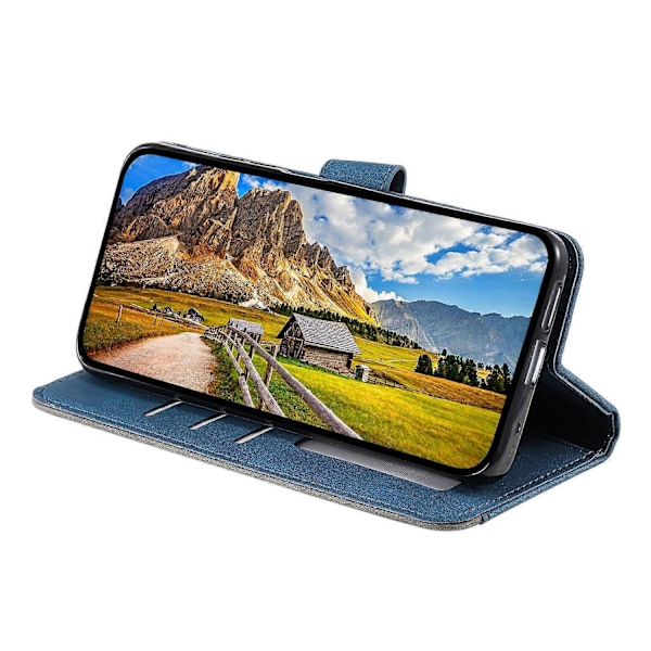 för Motorola Moto G15 4G Läderfodral Splitsning Sömmar Plånbok Ställ Telefonfodral med Rem - Blå-Perfet Blue