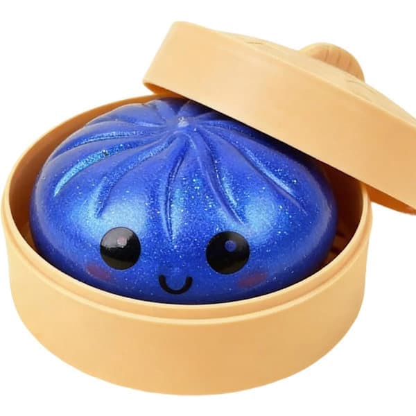 10 cm extra stor blinkande regnbågsdumpling stressavlastande sensorisk leksak med ångkokare, långsamt återgående stressavlastande dumpling blå blue