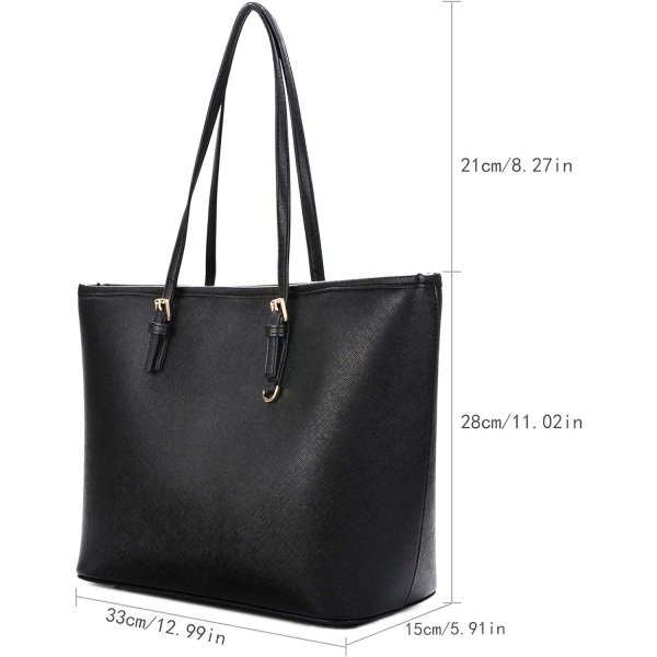 handväskor för kvinnor, svart väska, stor väska, axelväska för kvinnor, elegant väska, justerbar väska med dragkedja i - Perfet