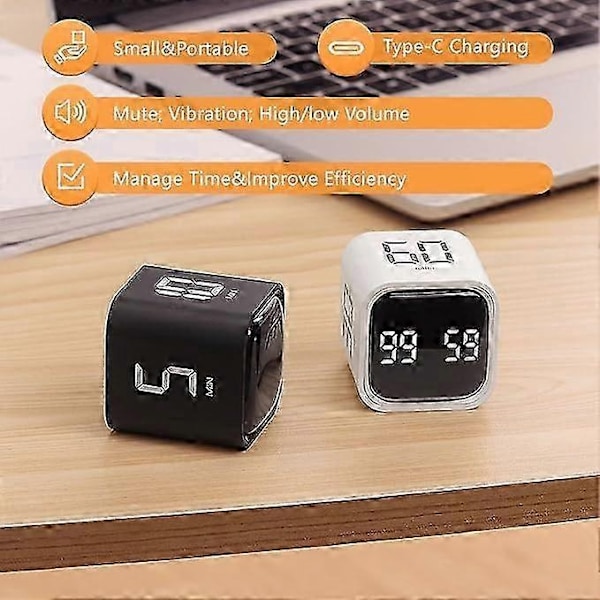 Cube Timer, Roterende Pomodoro Teknik Timer, 5/10/30/60 Minutter og Brugerdefineret Nedtælling, Produktivitets Timer med Vibration, Justerbar-Perfekt