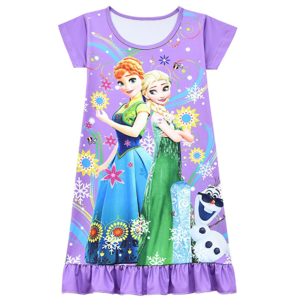 Frozen Princess Elsa Anna Printed T-shirt Dress Girl Nightdress - Perfet purple 150cm