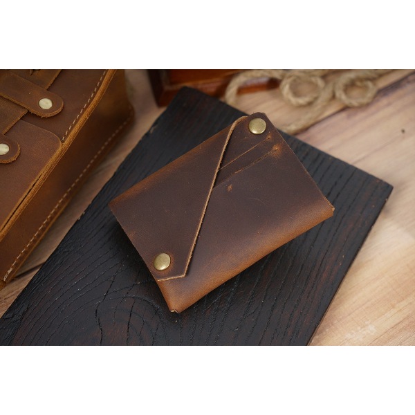 Minimalistisk pung/kortholder, Crazy Horse kortholder i læder, brun