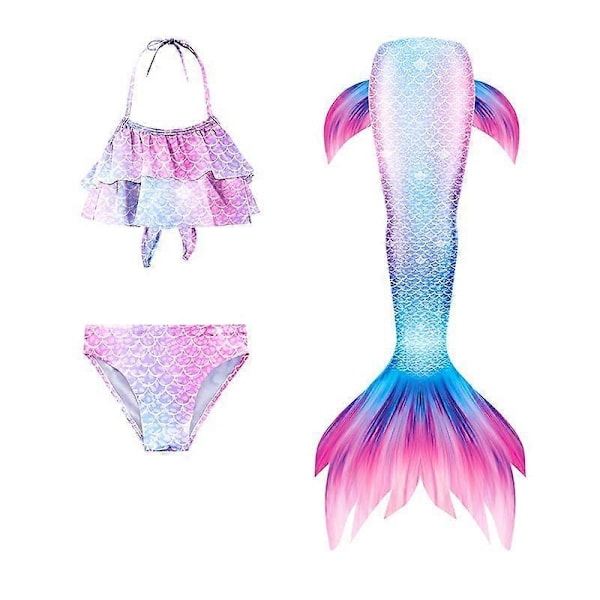 3 st/set Flickor Sjöjungfrusvans Baddräkt Barn Sjöjungfru Ariel Cosplay Kostym Fantasy Strand Bikini Set-Perfekt Hot PInk 110cm