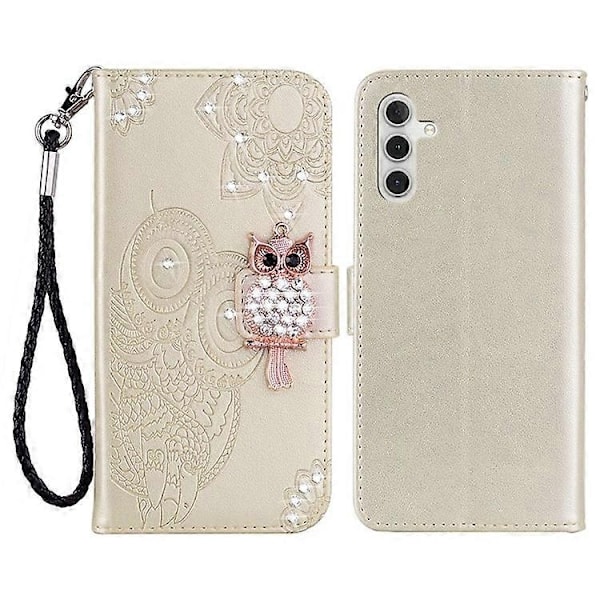 Kompatibelt Kompatibelt med Samsung Galaxy A15 4G Fodral Strass Dekor Läder Ställ Mobiltelefon Plånboksfodral - Perfet Gold