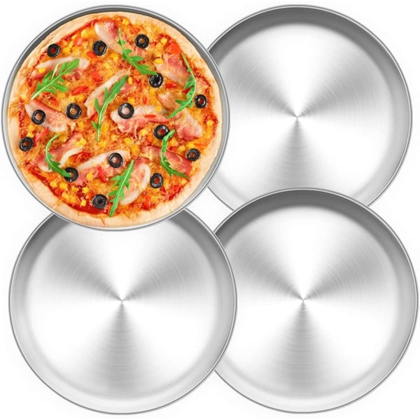 sysy Pizzatallrik set om 4, rostfritt stål rund pizzaform pizzabakplåt för bakning i ugnen - Perfet