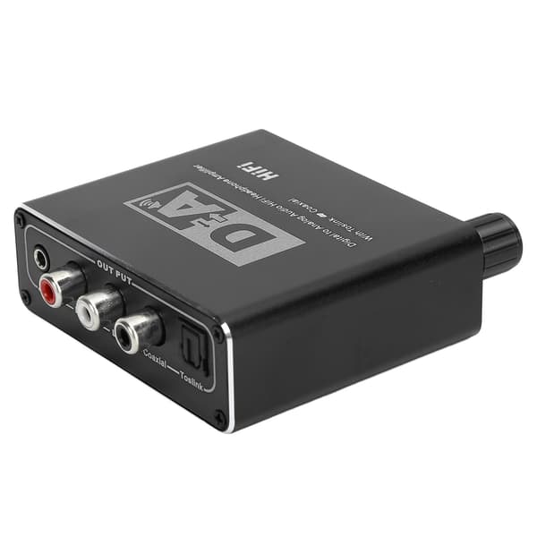 Digital til analog optisk fiberkonverter, volumenkontrol koaksial til 51-kanals lydafkoder, med USB-strøm og optisk fiberkabel