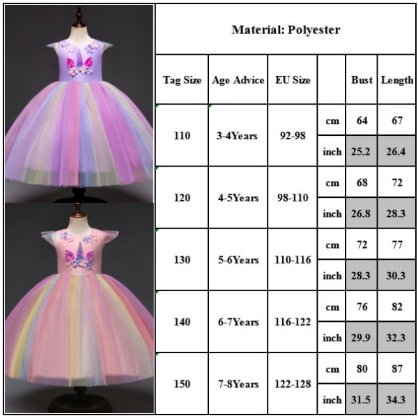 Barn Enhjørning Kjoler Prinsesse Kjole For Jente Kjole Unicorn - Perfet yellow 150cm