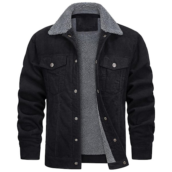 Herrar Jacka 2023 Ny Corduroy Krage Långärmad Plysch Lös Casual Herrjacka - Perfekt black XL
