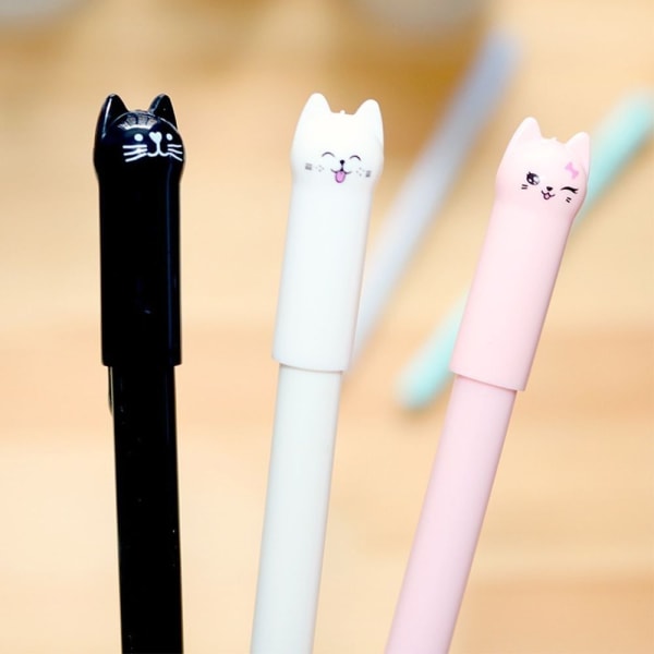 10 stk Black Cat Gel Pen Cartoon Animal Gel Pen LILLA - Perfet Purple