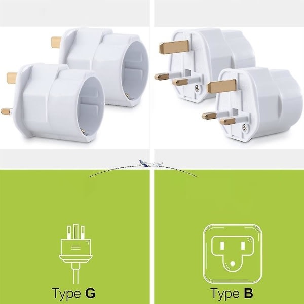 2x Reiseadapter Adapterplugg For England - Reisekontakt Power Eu To Uk Socket - Reisekontakt Hvit - Perfet