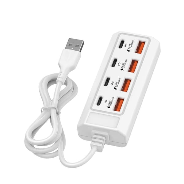 8-porters USB-lader Type-C USB-veggladeradapter med hurtiglading for flere porter