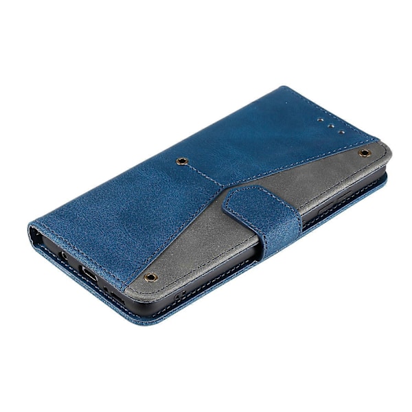 för Motorola Moto G15 4G Läderfodral Splitsning Sömmar Plånbok Ställ Telefonfodral med Rem - Blå-Perfet Blue
