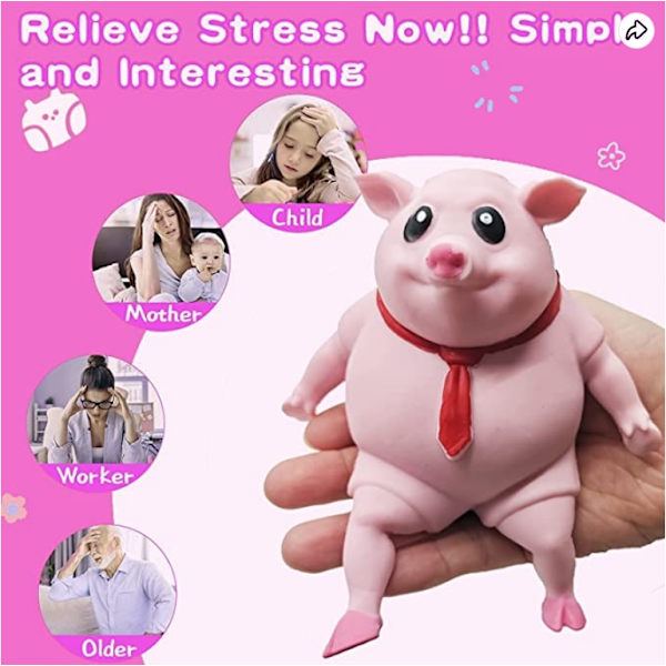 Squishy Toy Pink Pig ， Uusi ja söpö pehmolelu, vaaleanpunainen possu lahja, sopii lapsille ja aikuisille, hauska sian ja miehen aistipaine - Perfet 20*20