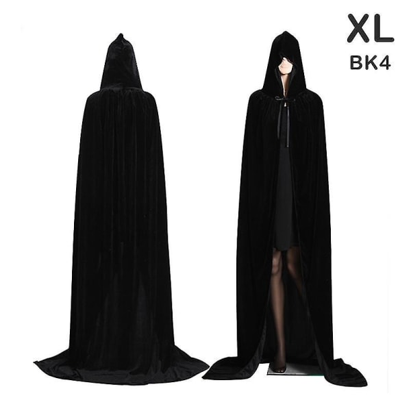 Middelaldersk vampyr fløyel hette kappe lang kappe heksekapper Halloween kostyme - Perfet Black L