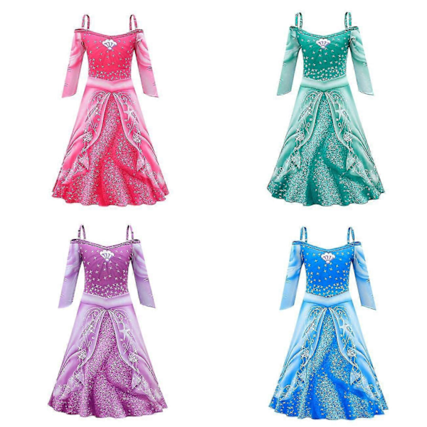 Flickors Långärmad Klassisk Sjöjungfru Ariel Cosplay Klänning för Halloween Karneval Fest - Perfekt Green 150 cm