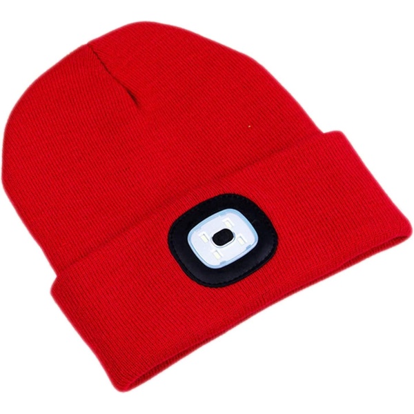 Unisex Led Beanie Hat med USB genopladeligt batteri 5 timers højeffekt lys - Perfet Red