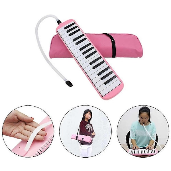 32 Tangenter Melodica Instrument, Sopran Melodica Luft Piano Keyboard Pianica med 1 Blød Lang Slange, 1 Kort Mundstykke og Bæretaske - Perfekt Red