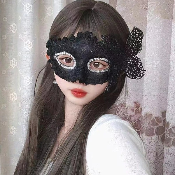 Hvit 1 stk venetiansk maske par maskerade maske kvinnelige maske blonder - Perfet