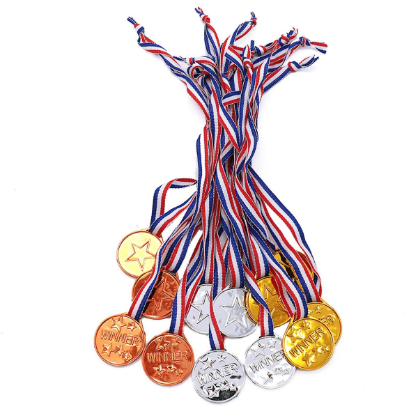 Børnemedaljer, plastikmedaljebelønninger til skoleidræt eller mini-olympisk idrætsdag - Perfet Gold 20pcs