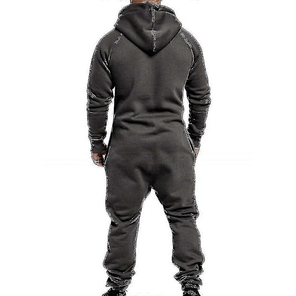 Männs En-delad Huvtröja med Blixtlås Jumpsuit Vinter Casual Huvad Bodysuit Jumpsuit - Perfekt Dark Grey L