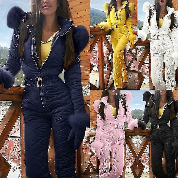 Dam vinter varm snödräkt utomhus sportbyxor skiddräkt vattentät jumpsuit-Perfet Yellow M