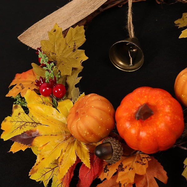 Kunstig høstkrans med høsting av lønneblader Gresskarbær dørkrans Garland Veggdekor for Halloween - Perfet