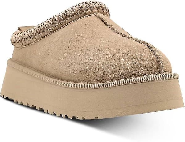 Damsko plattform mini stövletttofflor, damtofflor inomhus, halkskyddande pälsfoder i mocka ankelsko - WELLNGS color:Beige size:EUR41