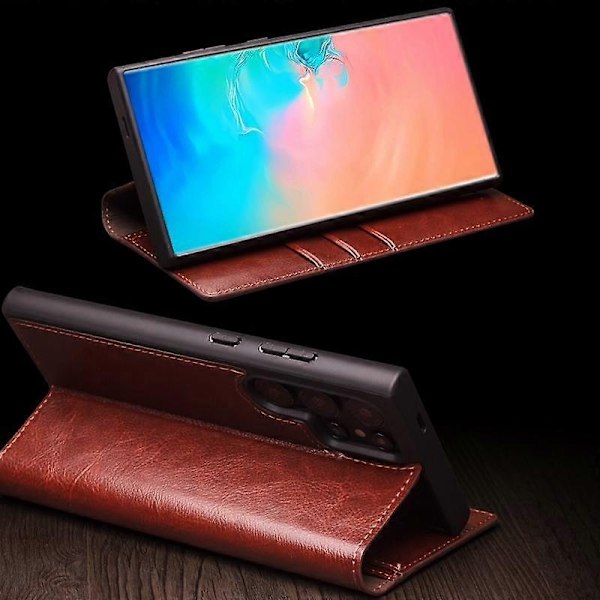 Kompatibel med QIALINO Läder Telefonfodral - Perfekt Brown For Samsung Galaxy S25 5G