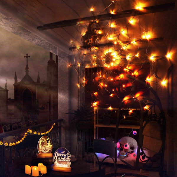 Halloween LED-edderkoppnett-strenglys med fjernkontroll 8 Modi Net Mesh Atmosfærelampe Utendørs Innendørs Festdekorasjon - Perfet null - Battery models