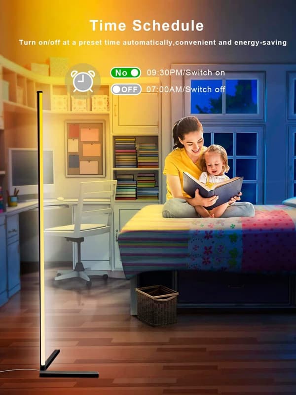 RGB LED gulvlampe, nordisk stil dimbar lampe med smart app-kontroll, plassbesparende trekantet basedesign, tilpassbare lysmoduser-Perfet