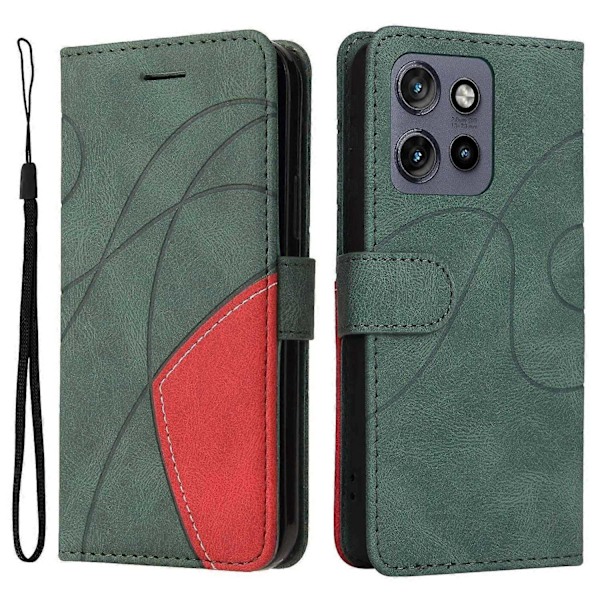 KT Læderserie-1 til Motorola Edge 50 Neo 5G Læder Etui Farvesplejsning Telefon Cover Wallet Stand-Perfet Green