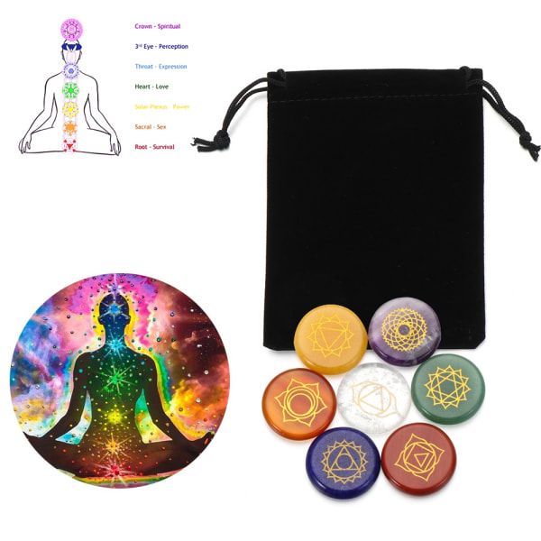 7stk/ Sett Chakra Healing Crystal Stone Yoga Energisten (rund størrelse) - Perfet