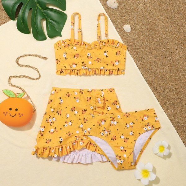 SYNPOS 2-10T piger 3-delt bikini badetøj Børn Havfrue Tankini badedragt sommer strandsæt - Perfet yellow 6-8years