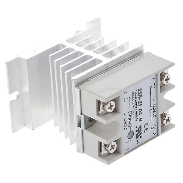 Solid State Relæ SSR-25DA-H 25A 3-32V DC 90-480V AC m/ Køleplade - Perfekt