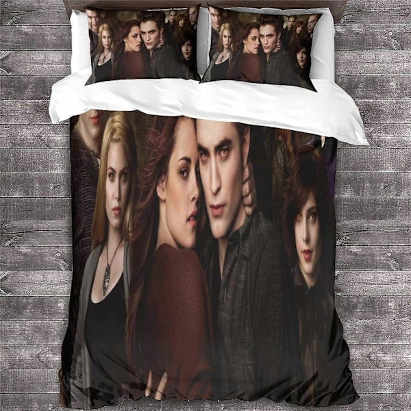 3D Twilight Saga Sengetøysett Mikrofiber Dynetrekk 3 Deler Dynetrekksett med Glidelås Lukking Voksne Putesett-Perfekt King220x240cm