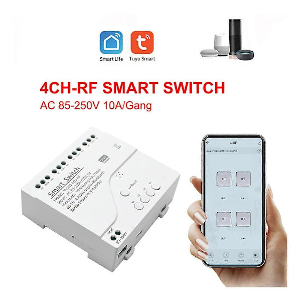 Tuya Smart Wifi Motor Switch Modul RF 433 Radio Fjernbetjening 4CH Inching Relæ til Alexa Home, 4-Perfet