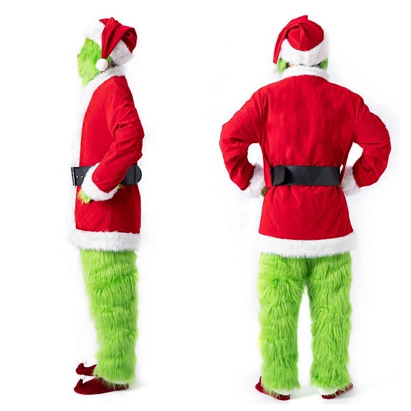 7 dele Grinch Kostume Julecosplay Voksen Julemand Kostume Outfits Sæt + Maske A-Perfet B 2XL