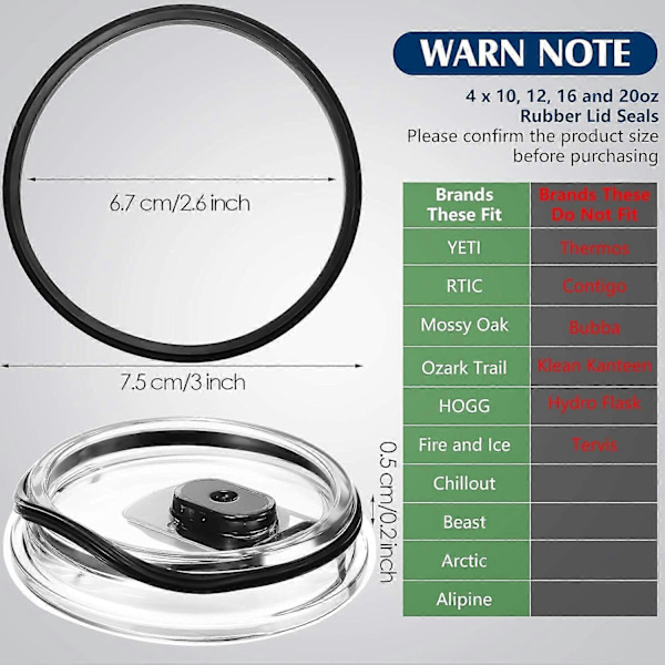 6 stk. 20 oz udskiftningsgummi lågforseglinger O-formede genlukkelige lågpakninger til 16 og 20 ounce isolerede rustfrie stålkrus, sort - Perfet