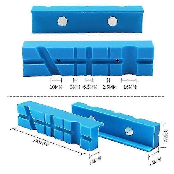 2 ST Magnetiska Skruvstyckesskydd TPU Mjuka Skruvstyckesbackar Blå Magnetiska Skruvstyckesbackskydd (14 * 3.6 * 3.2cm)-Perfekt
