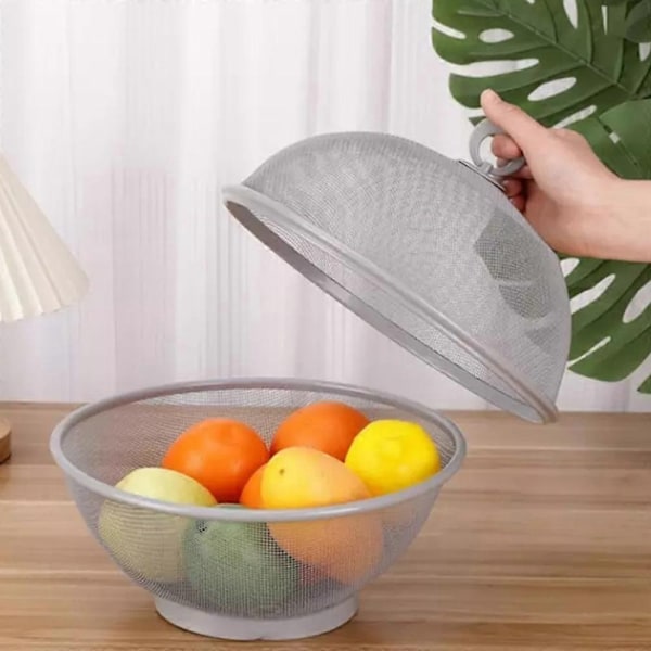 Fruktflugesäker Fruktskål, Stor Kapacitet Nätfruktkorg med Lock - Perfekt grey