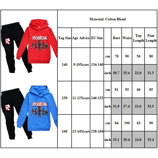 Kids ROBLOX Hoodie+Pants Treningsdress Hoodie Sportswear - Perfet red 150cm