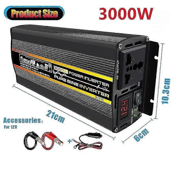 8000w/10000w Ren Sinovølge Strømomformer Spenningstransformator Intelligent Digital Display Bil Hjem Utendørs Dc12v 24v 48v 60v -220v Konverter ZD.16 12v 3000W