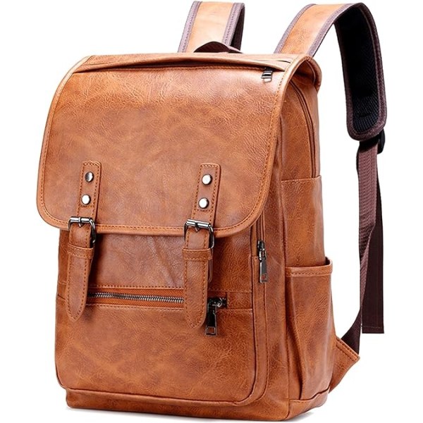 Miesten matkareppu Vintage PU-nahkainen suuri tilavuus kirjalaukku 15,6 tuuman kannettavan tietokoneen päiväreput Light Brown