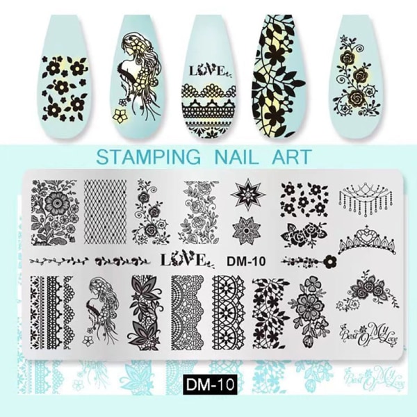 Nail Stamping Plates Utskrift Stencil Manikyr Konststämpel Temp - Perfet DM10